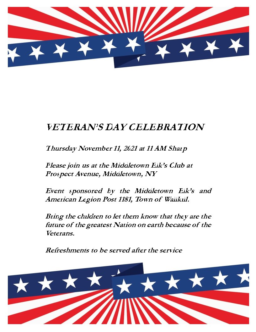 TownWallkill's tweet image. Please join us to honor our Veterans tomorrow at 11am