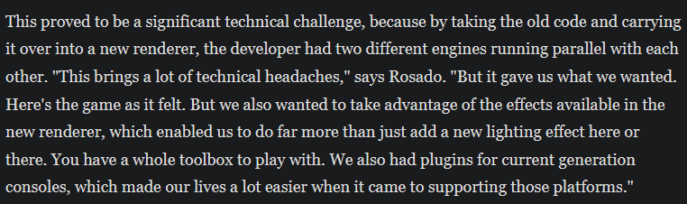 Joshimuz's tweet photo. Oh hey I was also right about Unreal just being used for the renderer, not that it was a bold prediction, but people hear "Unreal Engine 4" and freak out thinking it's a full remake.

The old engine just gets Unreal to do the graphics basically

https://t.co/MleReW8lQC https://t.co/2FCYI7eHPR
