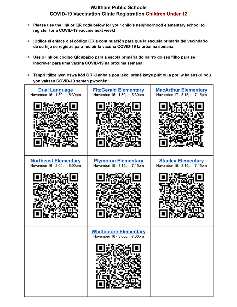 Let's keep Waltham kids and our community healthy and safe. SIGN UP now for the COVID-19 Vaccine Clinics across our elementary schools starting Monday, Nov. 15 for children ages 5-11.
