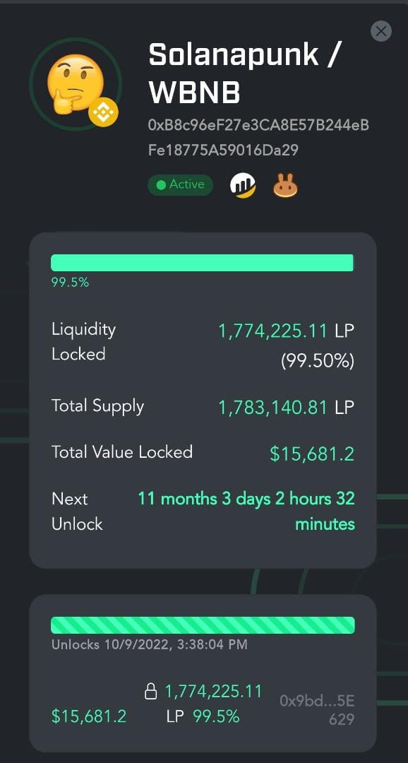 solanapunktoken's tweet photo. Liquidity locked for a year 🚀🚀 No rugs ❌ Just wealth creation 💸💸 #solp #hodl https://t.co/EChDQIDNm7