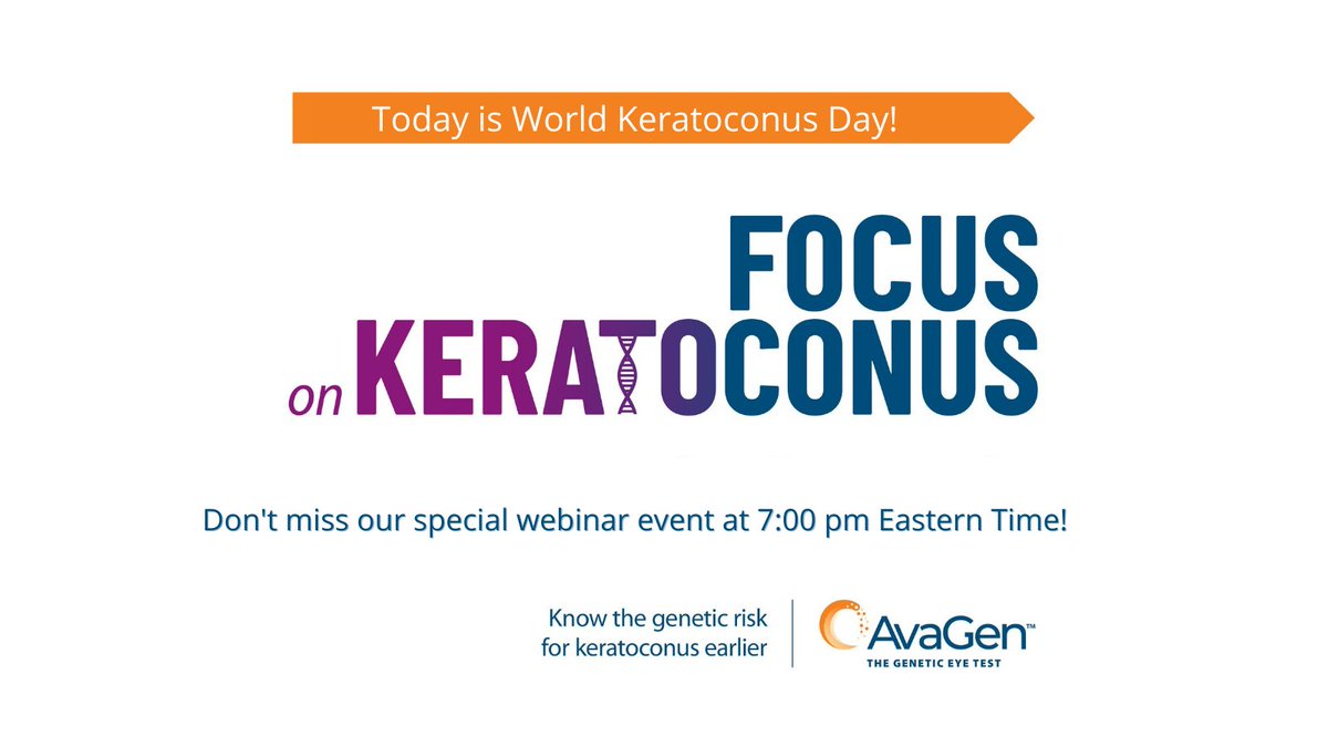 AvellinoUSA's tweet photo. There’s still time to hear from #Keratoconus Eye Care Experts LIVE on World Keratoconus Day! Reserve your spot here: https://t.co/8kB495vl5w
See you tonight at 7:00pm EST!
#WorldKCDay #AvaGen #livingwithKC #geneticsandeyecare https://t.co/U8FKjj35Bs