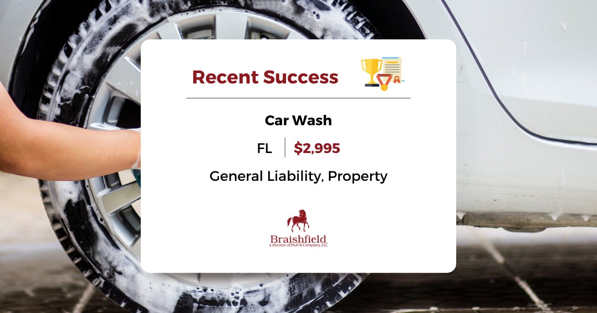 braishfield's tweet photo. Check out our recent success binding a Car Wash in FL! Write your own success story - send submissions to service@braishfield.com or directly to your underwriter. ✉️ Or start a live chat at https://t.co/aXGlOxbo6v 💻 (click "Support Online") #Braishfield #GeneralLiability https://t.co/sXfsAfCEhj