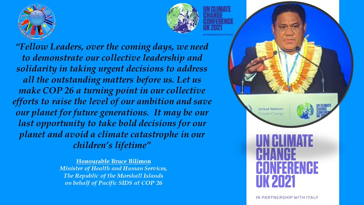 PSIDSnyc's tweet photo. Thank you to Hon. Bruce Bilimon, Minister of Health and Human Services of @RMI_Govt  for delivering this statement on behalf of #PSIDS at @COP26  
Full Statement👉https://t.co/UADoqN5Gbz https://t.co/yEgvdfix81