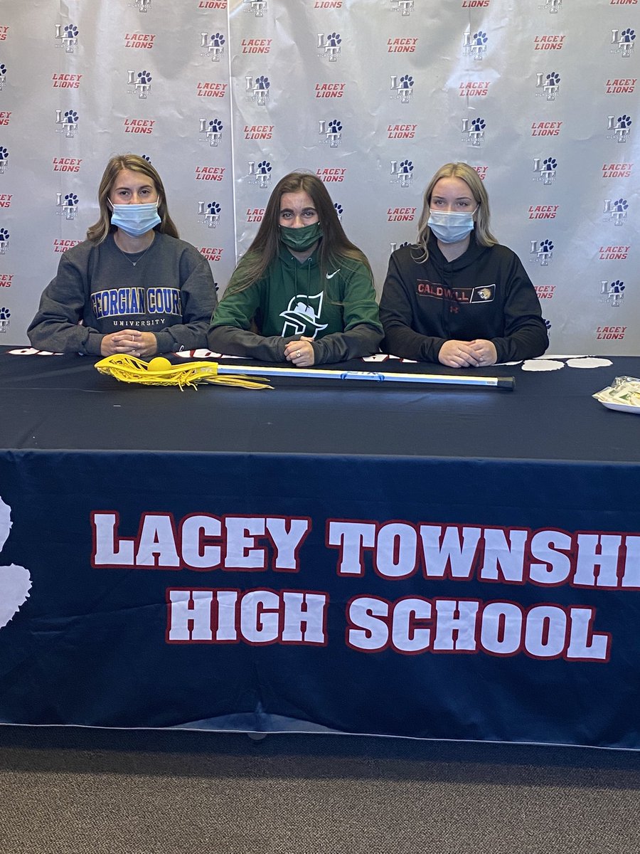 CoachLaw013's tweet photo. Congrats to Kayleigh Flanegan -Stetson University, Shyanne Nucifora-Caldwell University and Emily Tye-Georgian Court University on signing their NLI’s today! We can’t wait to watch you all play lacrosse at the next level!  @Lacey_Athletics @CoachMsBuist  @laceygbball 🥍🦁🐾 https://t.co/ubkpZe0mLB