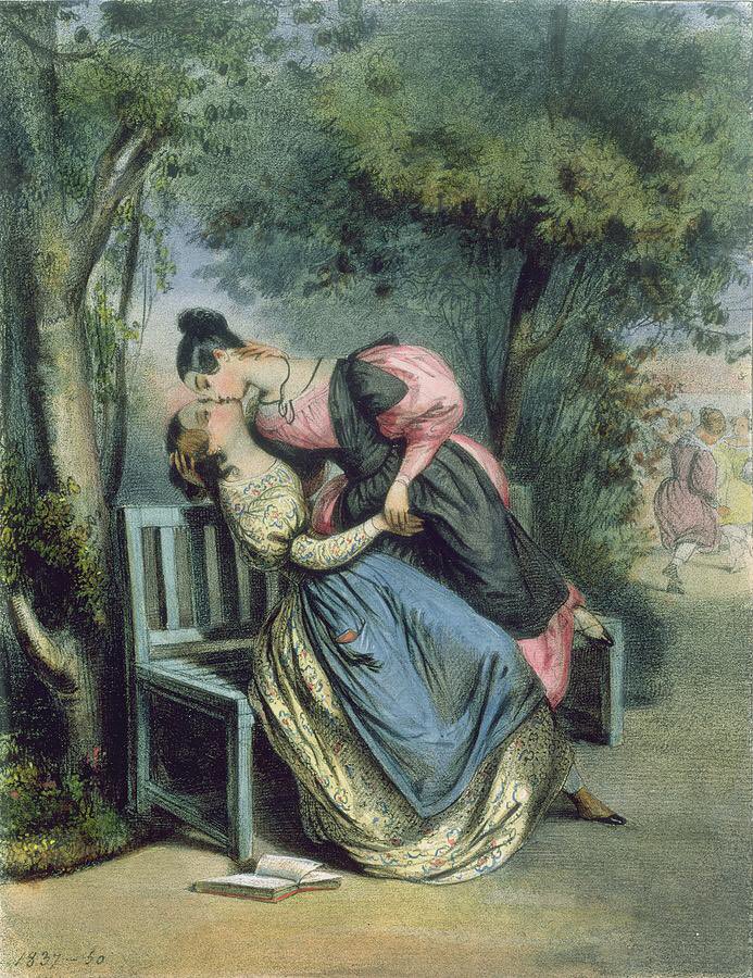 hrlywomen's tweet photo. ‘Boarding School Friends’, by Paul Gavarni; 1837. https://t.co/ahULbeYvzT