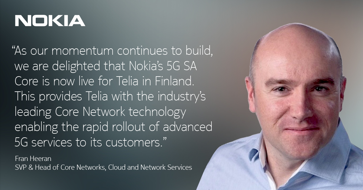 franheeran's tweet photo. We are delighted that @Nokia’s #5G SA Core is now live for @teliafinland in Finland. This provides Telia with the industry’s leading Core Network technology, enabling the rapid rollout of advanced 5G services to its customers. Read more: https://t.co/SddYqupaeR https://t.co/WtxovIZwyz