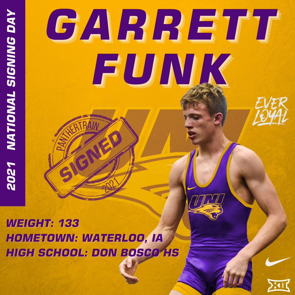UNI_wrestling's tweet photo. Let's Welcome Garrett Funk to the UNI Wrestling Family! 
#panthertrain  #everloyal #NationalSigningDay https://t.co/acNsI05vOG