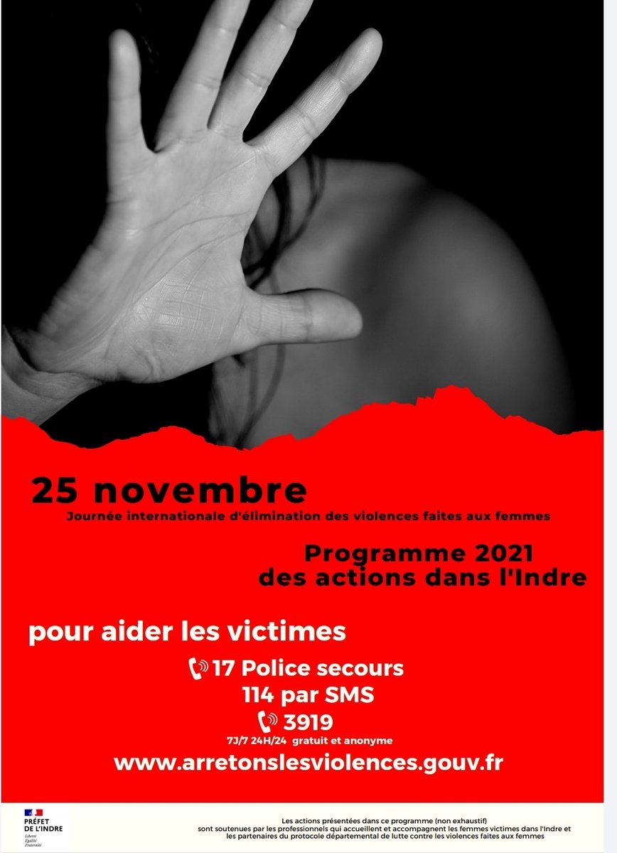 SCanorel's tweet photo. Cette année encore, l'Indre et de nombreux partenaires s'engagent autour du 25 novembre, pour dénoncer les violences dont sont victimes les femmes participez aux différents rdv, pour qu'ensemble nous disions tous et toutes haut et fort "Arrêtons les violences faites aux femmes" https://t.co/ccNNY0TXli