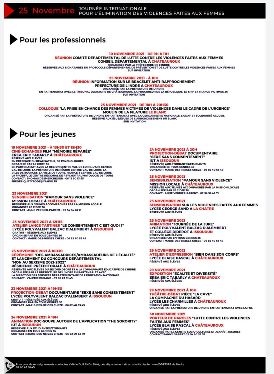 SCanorel's tweet photo. Cette année encore, l'Indre et de nombreux partenaires s'engagent autour du 25 novembre, pour dénoncer les violences dont sont victimes les femmes participez aux différents rdv, pour qu'ensemble nous disions tous et toutes haut et fort "Arrêtons les violences faites aux femmes" https://t.co/ccNNY0TXli