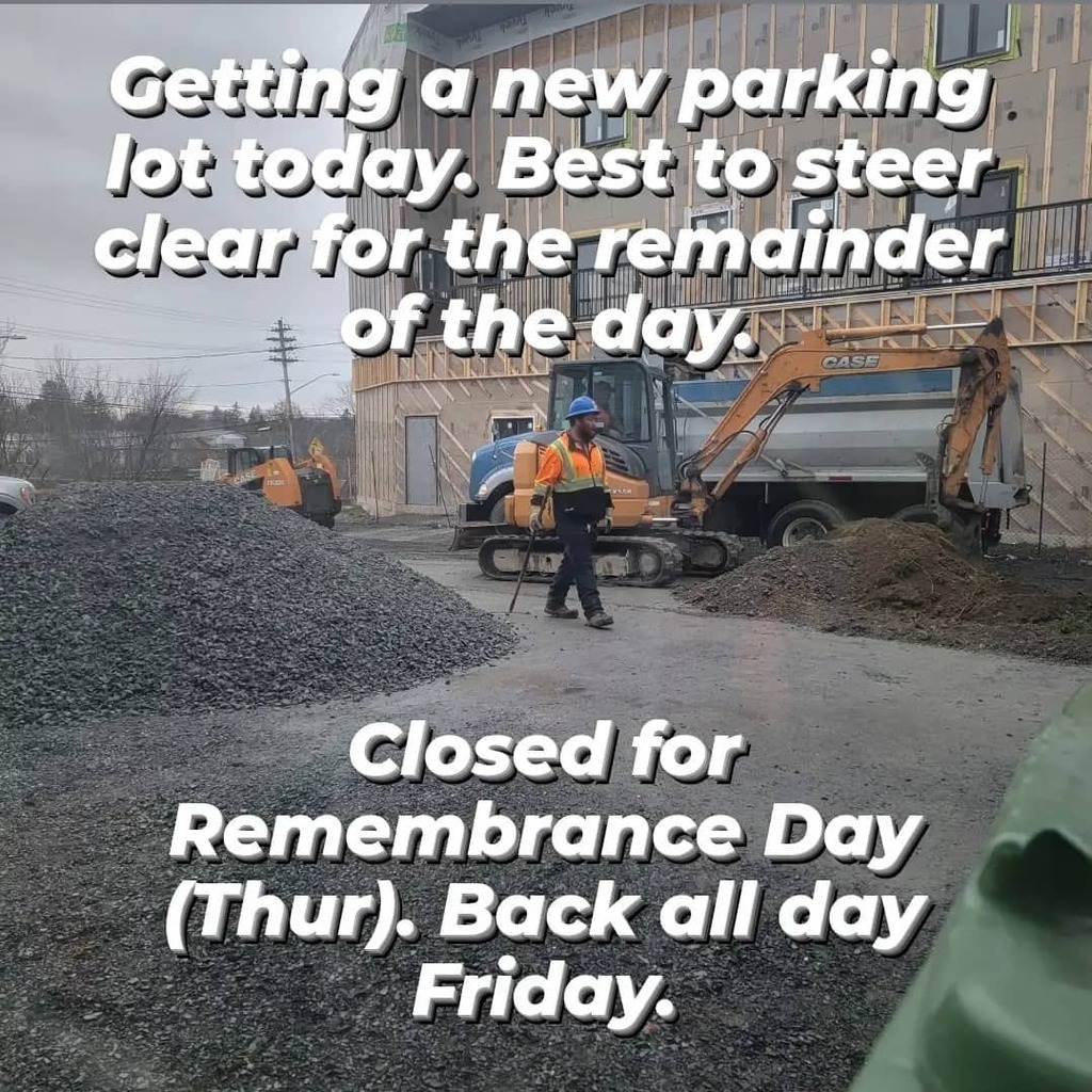 ink_monkeys's tweet image. Heavy work being done in our parking lot today. We will be still working hard for today and closed Thursday for Remembrance Day. Back to the usual hours Friday. instagr.am/p/CWGyd09Pc3K/