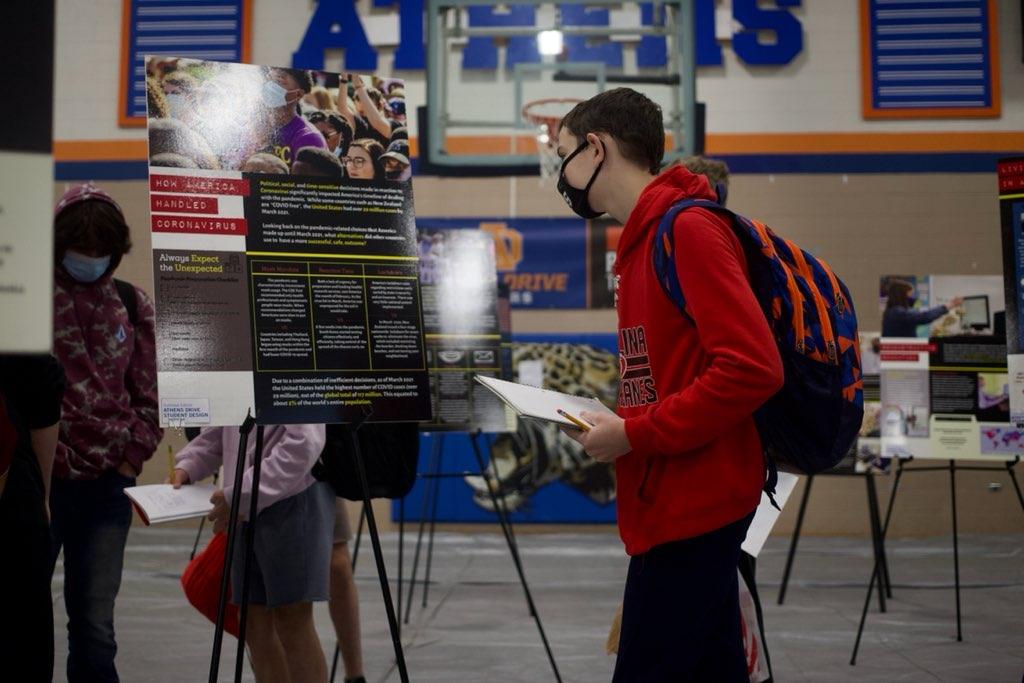 AthensHSMagnet's tweet photo. Students and community members viewed the  @NMNH #outbreakdiy exhibit today at our Athens Drive  #OneHealth exhibition. @wcpssmagnets @WcpssGrants @WCPSS https://t.co/sxsScmQ3w2