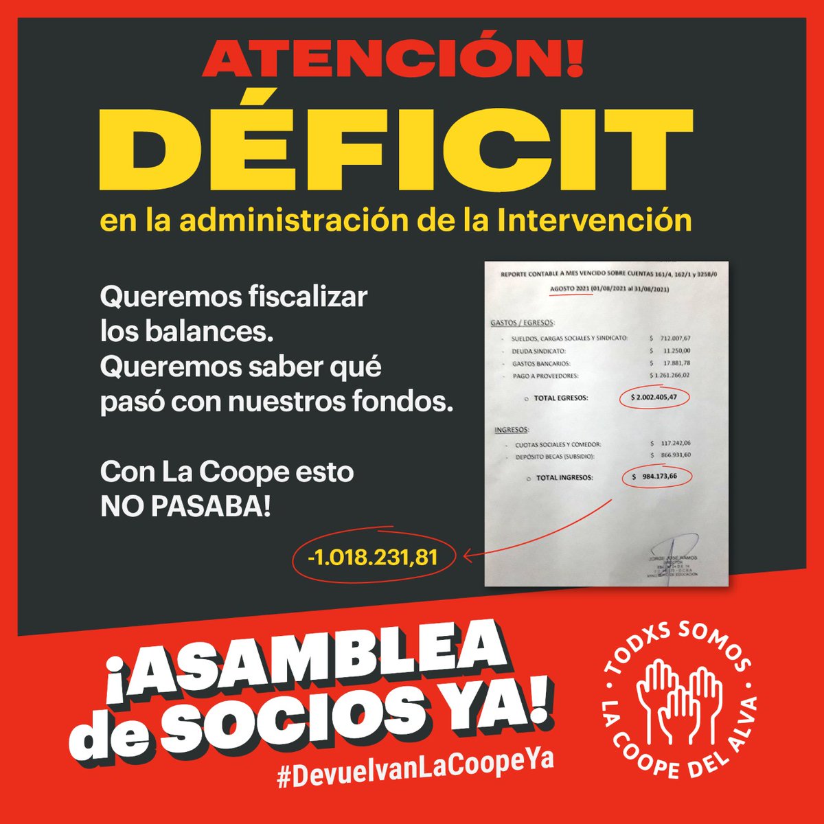 lacoopedelalva's tweet photo. ATENCIÓN:
Tal como las familias de la escuela veníamos advirtiendo, en los últimos días recibimos la preocupante noticia acerca del resultado negativo que arroja el informe sobre ingresos y egresos emitido por la intervención.
Ante esta evidente negligencia en la administración.. https://t.co/mKdiQu5bl7
