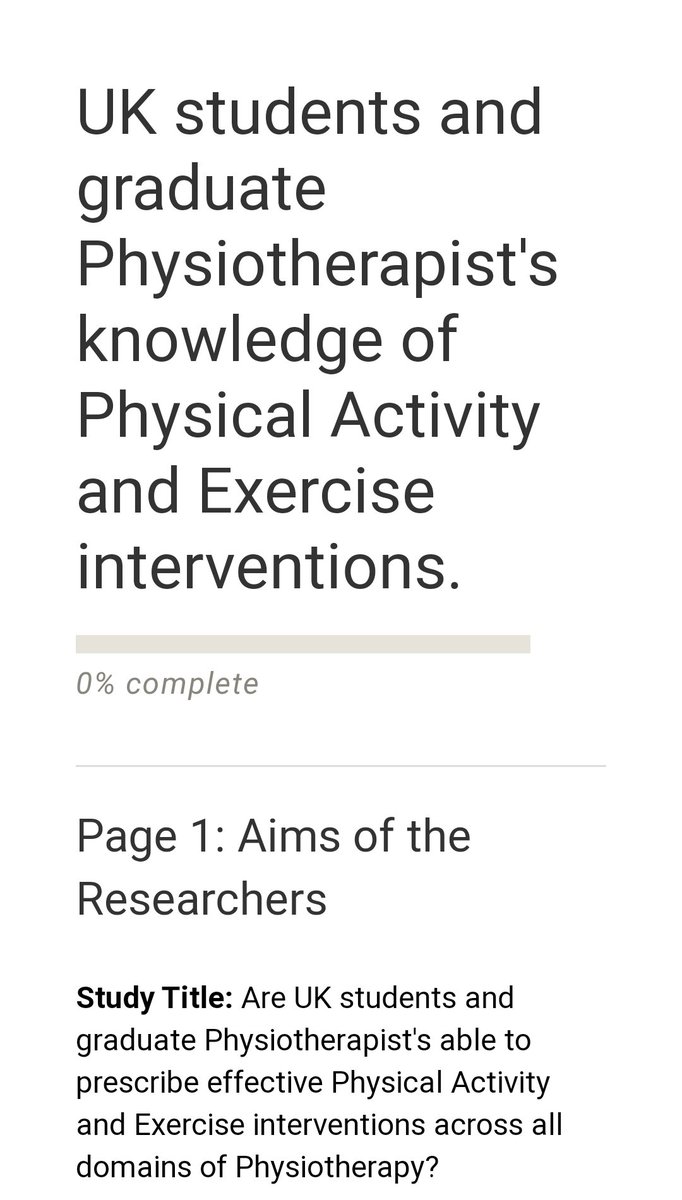 Study Title: Are UK students and graduate Physiotherapist's able to prescribe effective Physical Activity and Exercise interventions across all domains of Physiotherapy?

teesside.onlinesurveys.ac.uk/are-uk-student…