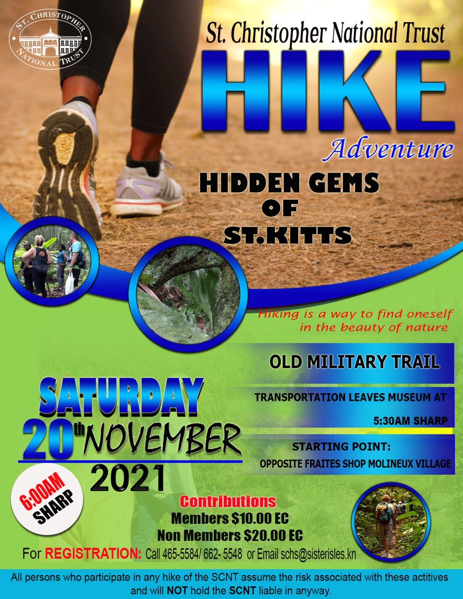 SCNationalTrust's tweet photo. The countdown is on to yet another anticipated HIDDEN GEMS OF ST. KITTS HIKE.

DON’T MISS IT, BE A PART OF IT! REGISTRATION IS NOW OPEN. 
Call and register today by dialing 465-5584/ 662-5548 or email schs@sisterisles.kn. https://t.co/L2jLACiJ0d