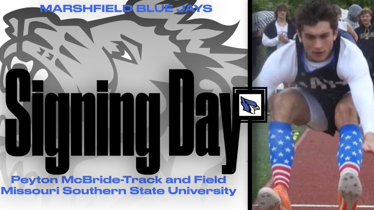 MarshfieldActi1's tweet photo. Congratulations to Peyton McBride for signing with Missouri Southern this morning to continue his academic and athletic career with their Track and Field Team. @MoSoXCTF  got a good one! #bluejaypride https://t.co/QX0uyHvy5a