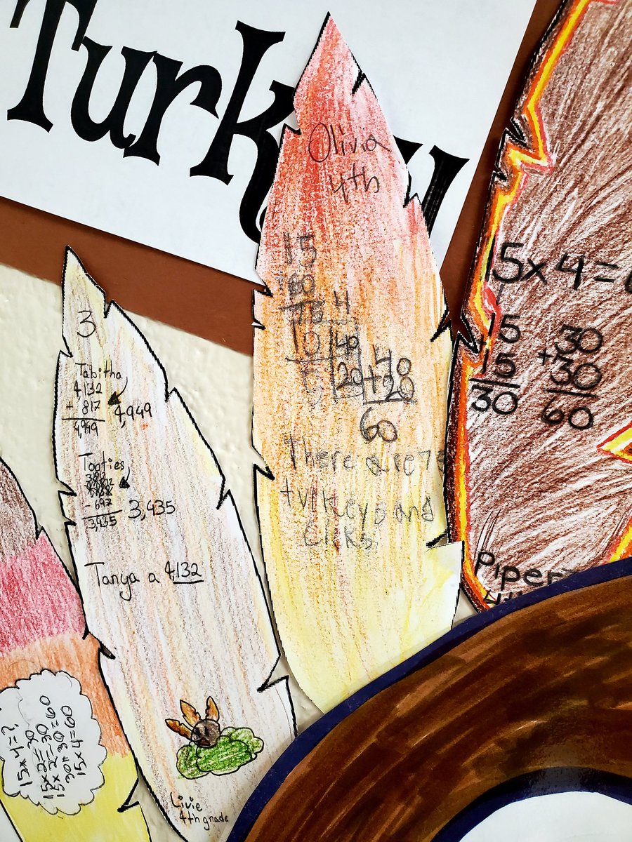 HookedonMath's tweet photo. Tanya Turkey is looking good! She even has some French feathers. 😲We are tracking her feather progress until Thanksgiving. Keep problem solving @Midway_Mustangs! ❤🦃🪶Here are some progress pics documenting her feather journey. #mathisart #lex1math #multiplestrategies https://t.co/aBpRiZxYOp
