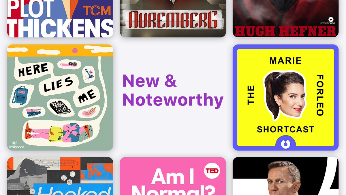 New &amp; noteworthy this week:
- Re-live those awkward teenage years on <a href="/LemonadaMedia/">Lemonada Media</a>'s Here Lies Me
- Am I Normal? from @TedTalks tackles fertility in a new episode
- Get quick hits of powerful advice on The <a href="/marieforleo/">Marie Forleo</a> Shortcast

apple.co/NewNoteworthyP…