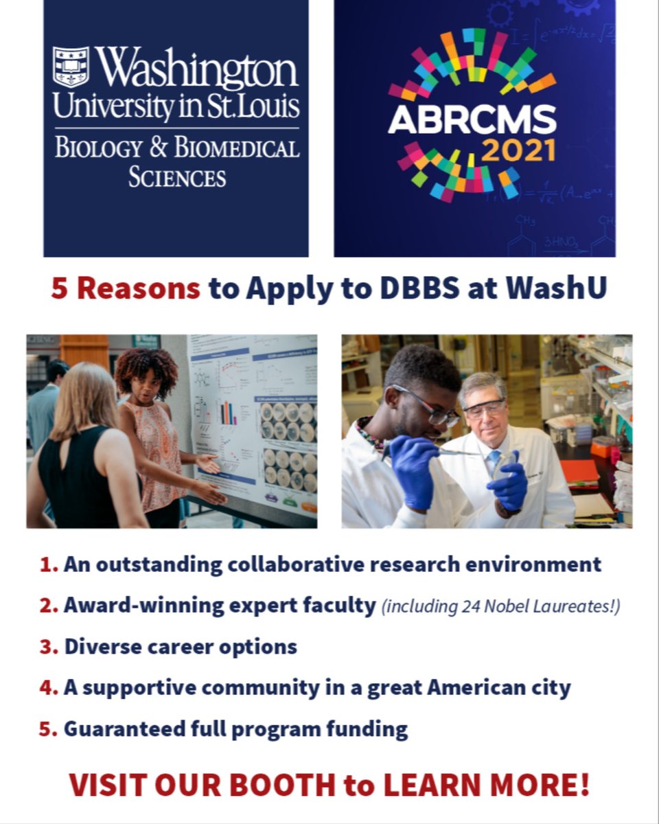WashUdbbs's tweet image. #ABRCMS2021 starts TODAY, and @WUSTLdbbs is so excited to be here! Visit us during the @ABRCMS Virtual Exhibit Hall hours TODAY through FRIDAY to learn how our training can shape your future! We can&apos;t wait to meet and connect with you! 
#scienceisforeveryone