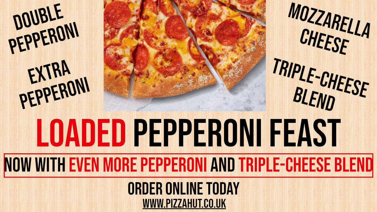 Like Pepperoni? You'll love ❤ the Loaded Pepperoni Feast at Pizza Hut 🍕🍕🍕

The classic Pepperoni Feast, now served with even more Pepperoni and our Triple Cheese Blend.

Order online at: pizzahut.co.uk

#pizzahut #loadedpizza #pepperoni #neath #PortTalbot