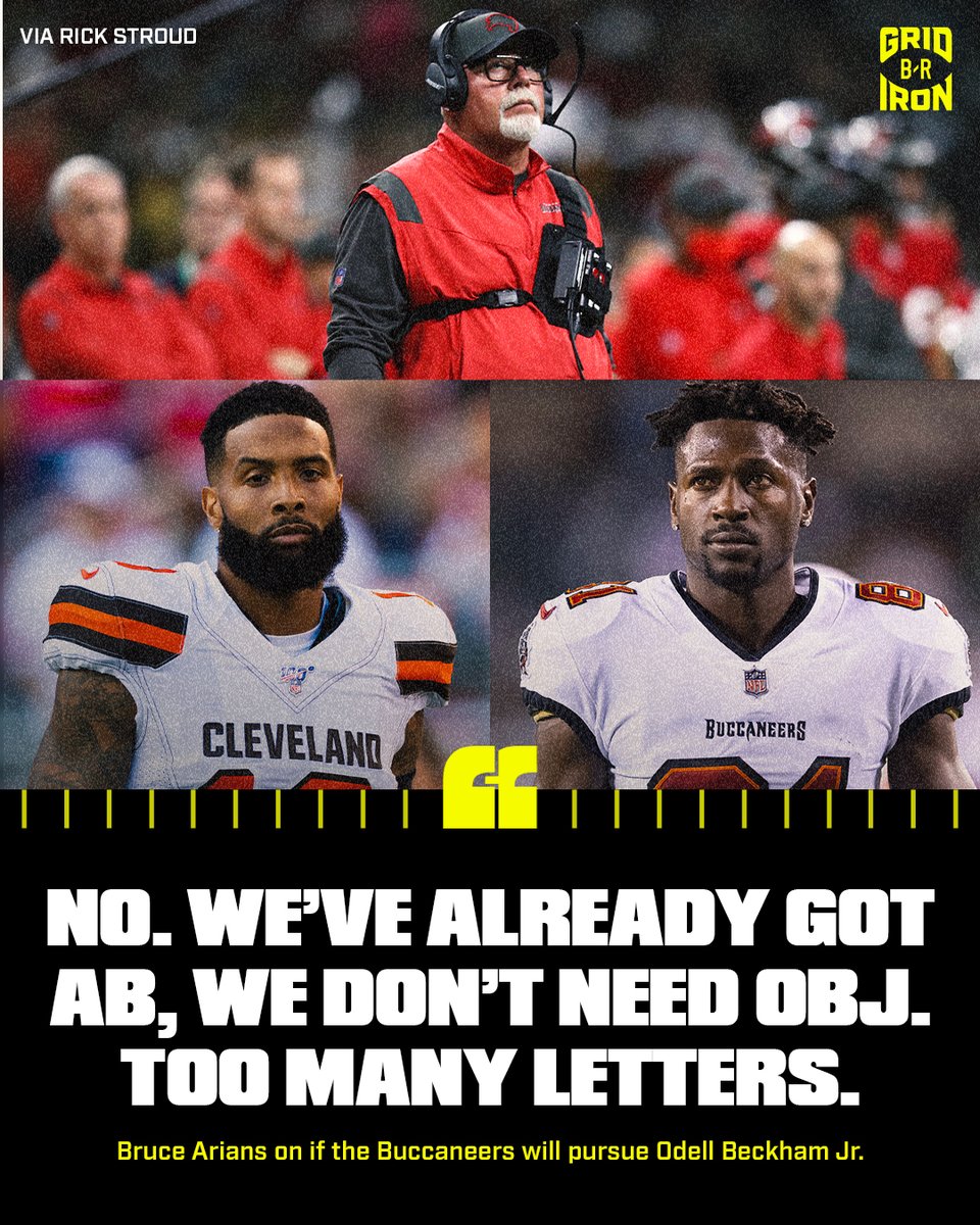 brgridiron's tweet photo. Coach Arians will have to pass on the OBJ sweepstakes 😅

(via @NFLSTROUD) https://t.co/knSejCeJt4