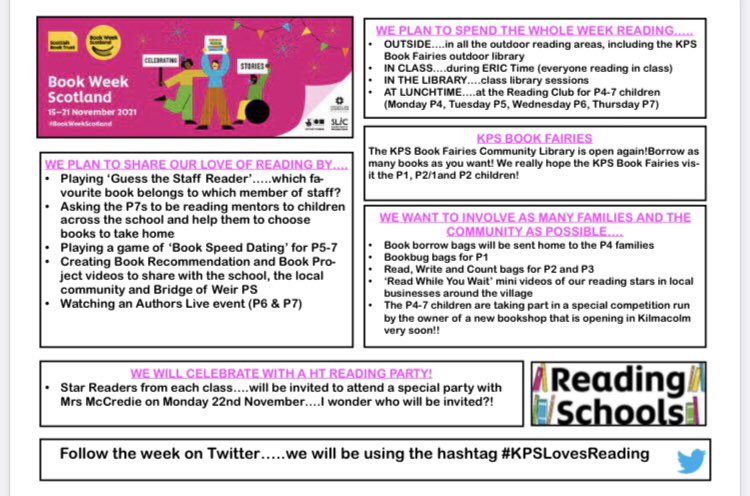 KPSBookFairies's tweet photo. We are so excited about #BookWeekScotland ……we had a sneaky look at the plans and the children from @KilmacolmPS are going to have so much fun! @scottishbktrust #KPSLovesReading ❤️📚❤️📚❤️ https://t.co/fOibh8wsEY