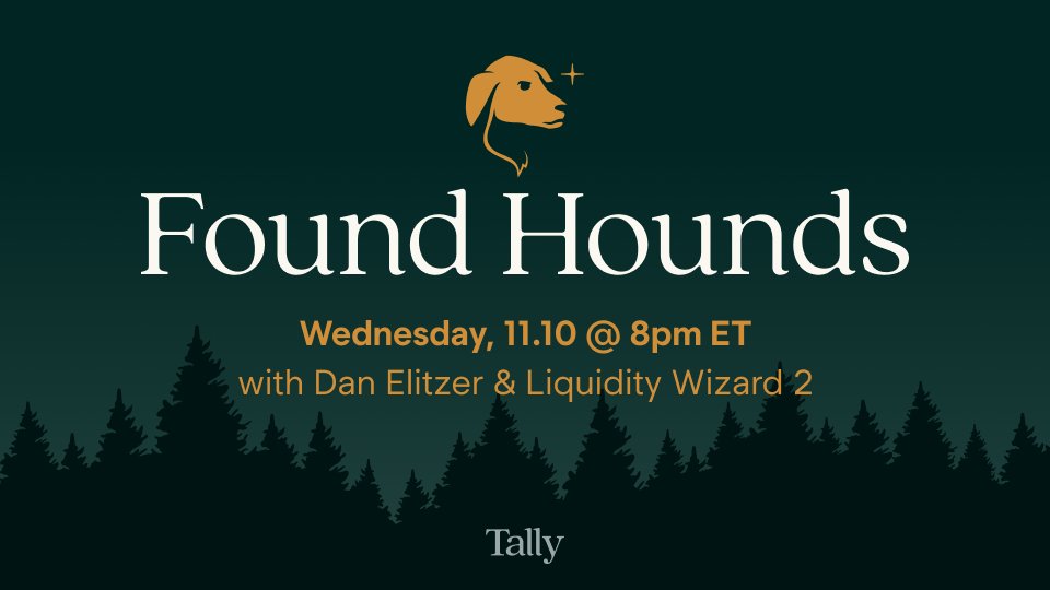 taho_xyz's tweet photo. π Reminder π
Tonight, #FoundHounds returns with @LiquidityWizard & @delitzer, in convo with @mhluongo about the future of De-Fi liquidity. β’οΈ
β¨ 8PM ET. https://t.co/kroFdmOFje https://t.co/2SiHwYbFgP
