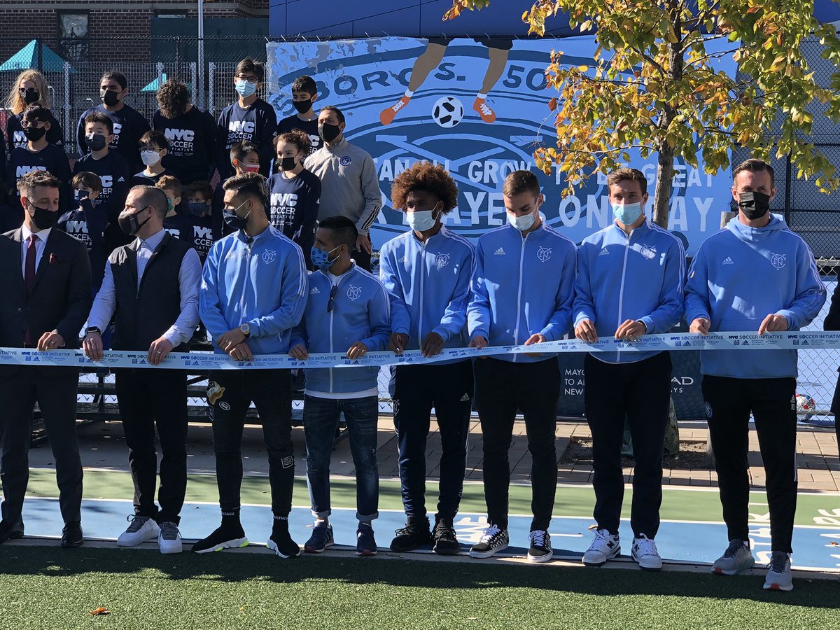 scottchurchson's tweet photo. Pics from the @nycfc ribbon cutting for the NYC Soccer Initiative today. 50 new pitches have been built in the past 5 years for kids to play soccer.

Great turnout today.
#nycfc #nycsoccerinitiative https://t.co/JQlx0gb3vc