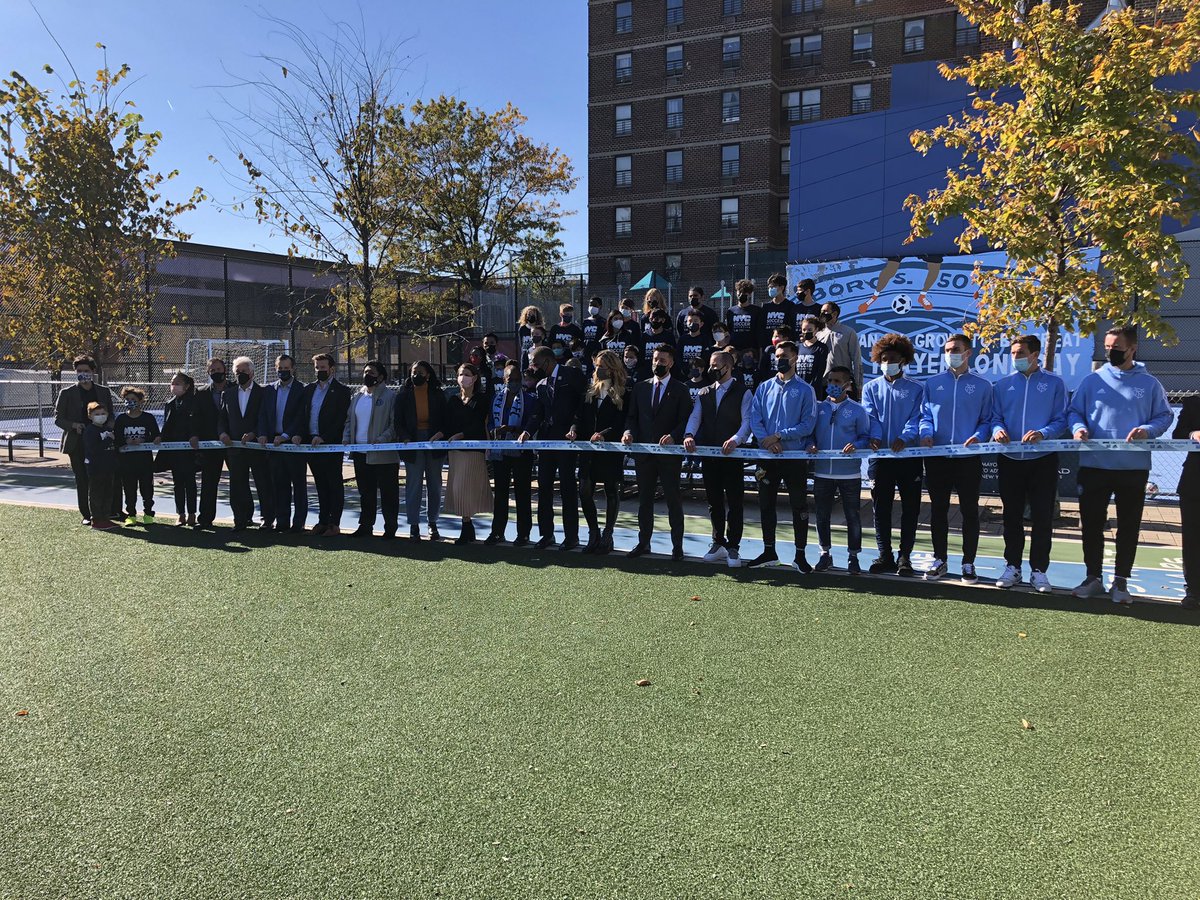 scottchurchson's tweet photo. Pics from the @nycfc ribbon cutting for the NYC Soccer Initiative today. 50 new pitches have been built in the past 5 years for kids to play soccer.

Great turnout today.
#nycfc #nycsoccerinitiative https://t.co/JQlx0gb3vc