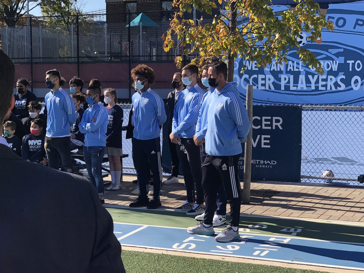 scottchurchson's tweet photo. Pics from the @nycfc ribbon cutting for the NYC Soccer Initiative today. 50 new pitches have been built in the past 5 years for kids to play soccer.

Great turnout today.
#nycfc #nycsoccerinitiative https://t.co/JQlx0gb3vc