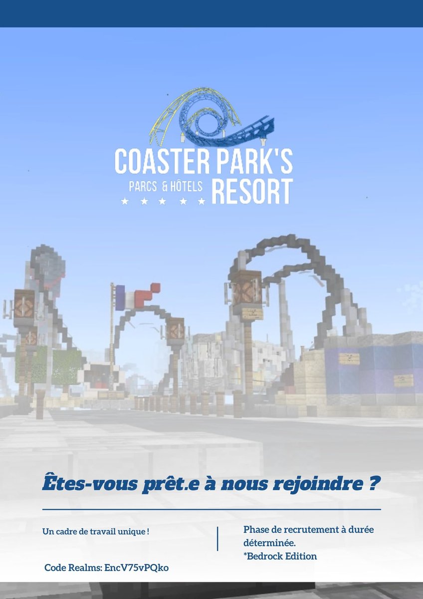 CoasterParksR's tweet image. Phase de recrutement [OUVERTE].

Avez-vous déjà rêvé de faire partie d’une série ? C’est désormais possible en travaillant sur CoasterPark’s Resort.🎢
Rejoignez-nous dès maintenant en postulant sur le serveur.✅

*Infos et conditions sur l’affiche.