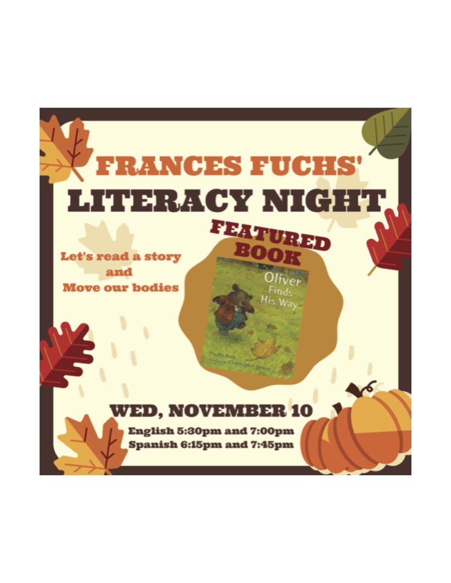 FrancesFuchsECC's tweet photo. “A book is a gift you can open again and again” -G. Keillor 📚🎁

Join us for Literacy Night! Our families are invited for a story &amp; movement featuring “Oliver Finds His Way.” Sessions in English &amp; Spanish are offered. Details &amp; link are found in Seesaw! 📖 https://t.co/sil4KxebPe
