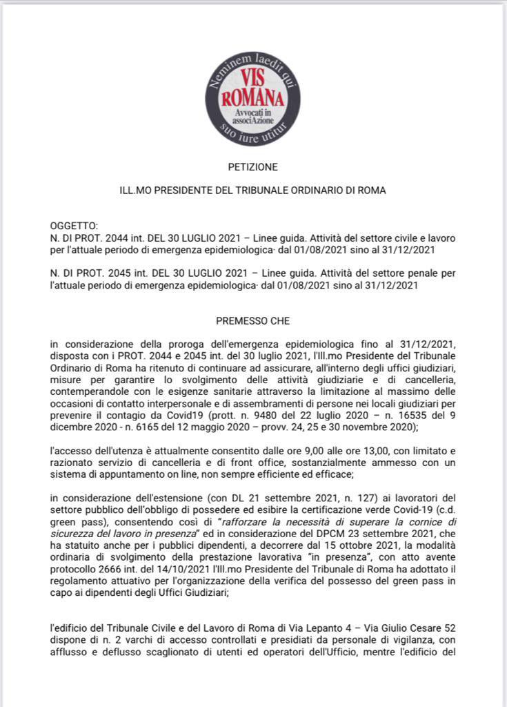 VisRomana's tweet photo. #VisRomana avanza una #petizione per la #riapertura di #Cancellerie e varchi del #Tribunale senza le attuali restrizioni. A Via Golametto, via Damiata, V.le Giulio Cesare 52, i nostri Associati raccoglieranno le firme di #Avvocati e Praticanti che vorranno sostenere l'iniziativa. https://t.co/EECPKnXaFq