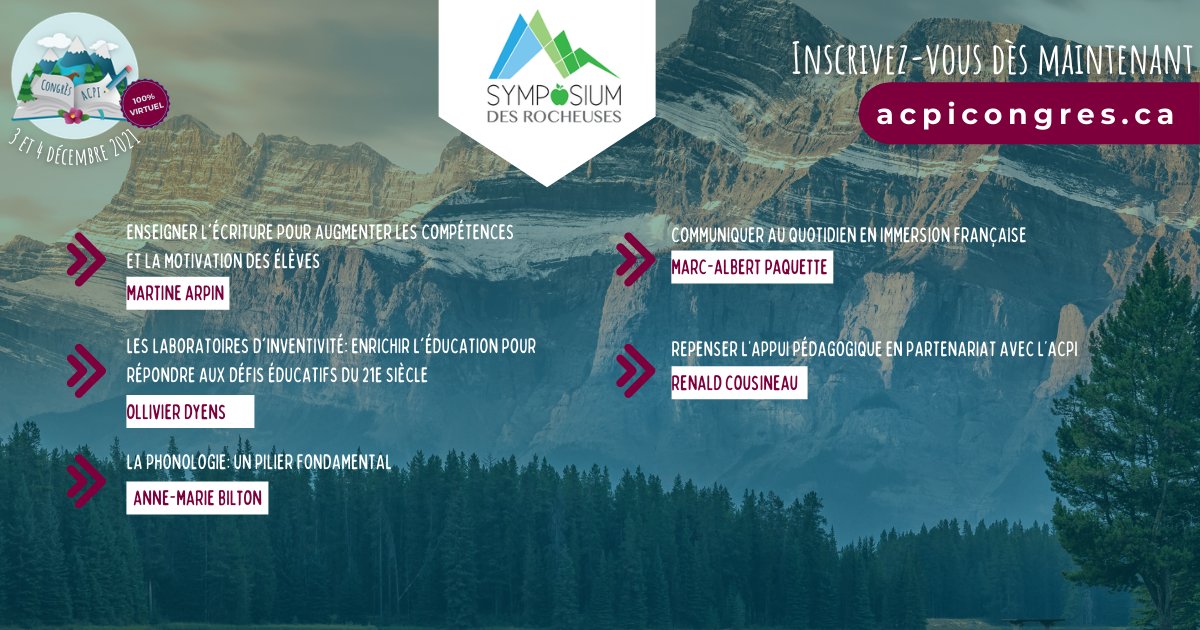 PARTENAIRE | Voici les ateliers du Consortium francophone provincial de l’Alberta. Merci pour votre implication dans le 44e congrès national de l’ACPI.

Inscrivez-vous pour assister en direct ou visionner en rediffusion les conférences de leur série : loom.ly/8gTxQVo