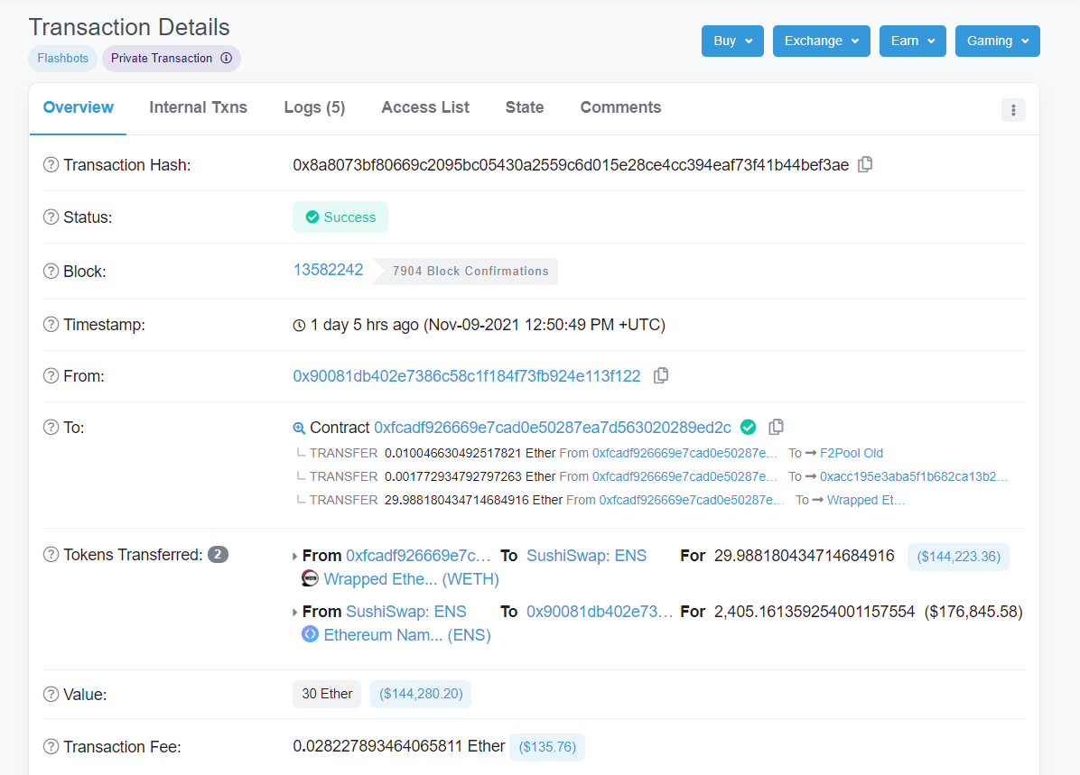 mistXlabs's tweet photo. Giga-brains: This user bought $140k worth of $ENS using mistX and wasn't just protected from sandwich attacks but they also received $4895 in instant cashback. This is the new no 1 position on our rewards leaderboard 🔥

Still not trading on https://t.co/MCPKzNloJV huh? $mist ⚗️ https://t.co/7E2r3bUJD9
