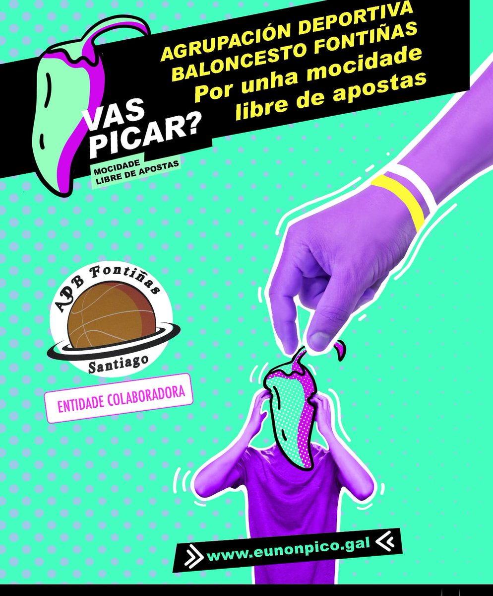 ADBFontinhas's tweet photo. Dende o ADB Fontiñas unímonos á campaña #EuNonPico do Concello de Santiago.
Por unha mocidade libre de apostas!
Fóra as casas de apostas dos nosos barrios! https://t.co/5558J1hwyo