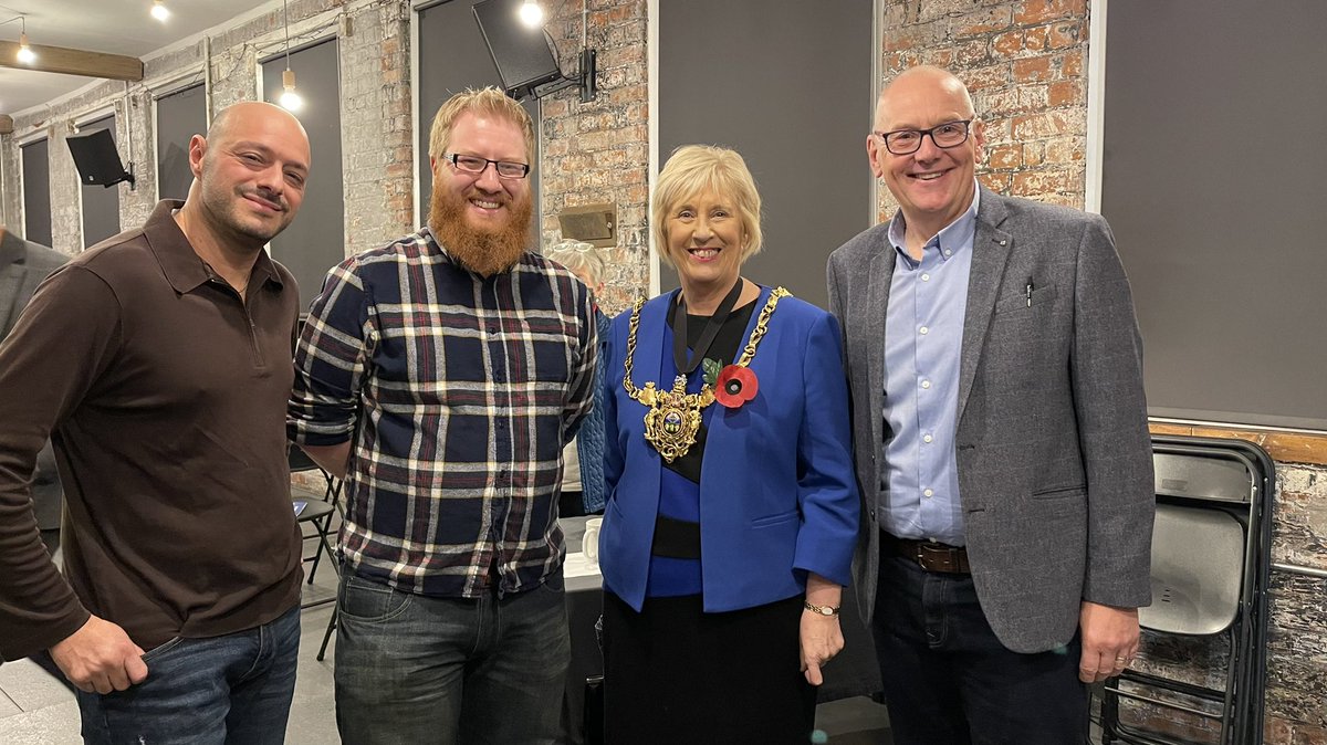 andyksheffield's tweet photo. Lovely to welcome the Lord Mayor of Sheffield Cllr Gael Smith and invited guest to our premiere of ‘Saving Portland Works’ in the beautiful ‘Makerspace’ one of Sheffield’s truly wonderful living heritage places @robbsperanza @ChrisCorker @652South @ArchHFundEng https://t.co/LxG68HKvOt