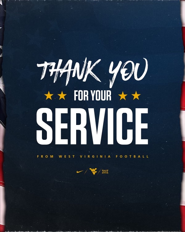 WVUfootball's tweet photo. Thank you. 🇺🇸

#VeteransDay https://t.co/bJ9zpIvEy3