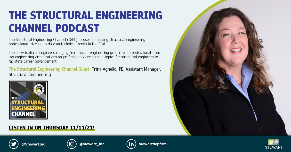 Are you a structural engineering professional looking to stay up to date on the technical trends in the field? 

Tune in tomorrow to The Structural Engineering Channel to hear from our very own Trina Agnello. #stewartstructures

Click below to listen!
engineeringmanagementinstitute.org/tsec-podcast/
