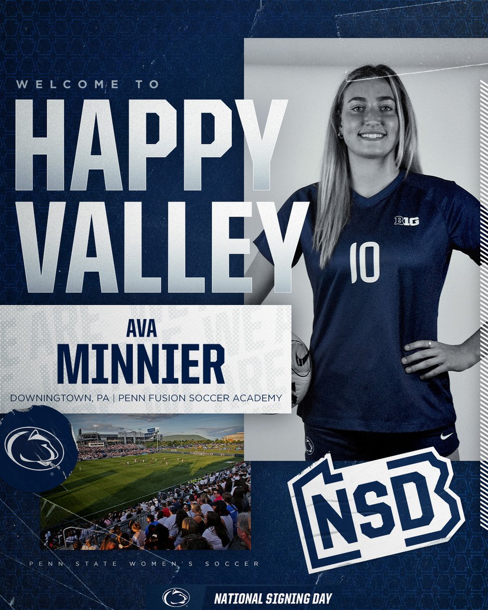 PennStateWSOC's tweet photo. “We are so happy to be adding Ava to our 2022 class! She is a talented attacking player – good with the ball, good with both feet and scores buckets of goals with her head! She will be a force here in Happy Valley, and we are so excited to have her here!”

#WeAre https://t.co/ZCVvaG31TI