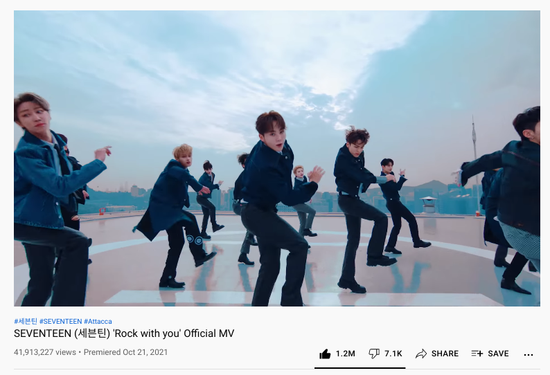 caratmom_1004's tweet photo. Rock with you needs 87k to reach 42 Million views.  Can we do this today?  Start streaming now. 
#Rockwithyou #세븐틴 @pledis_17 

SEVENTEEN (세븐틴) 'Rock with you' Official MV https://t.co/Rlbpkns4XJ via @YouTube https://t.co/vZAOGg1QYy