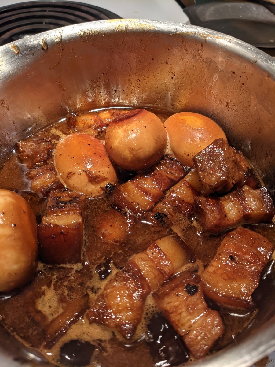 Vietnamese thit kho (stewed pork) with my parents' special ingredient, hardboiled eggs which are caramelized then fried