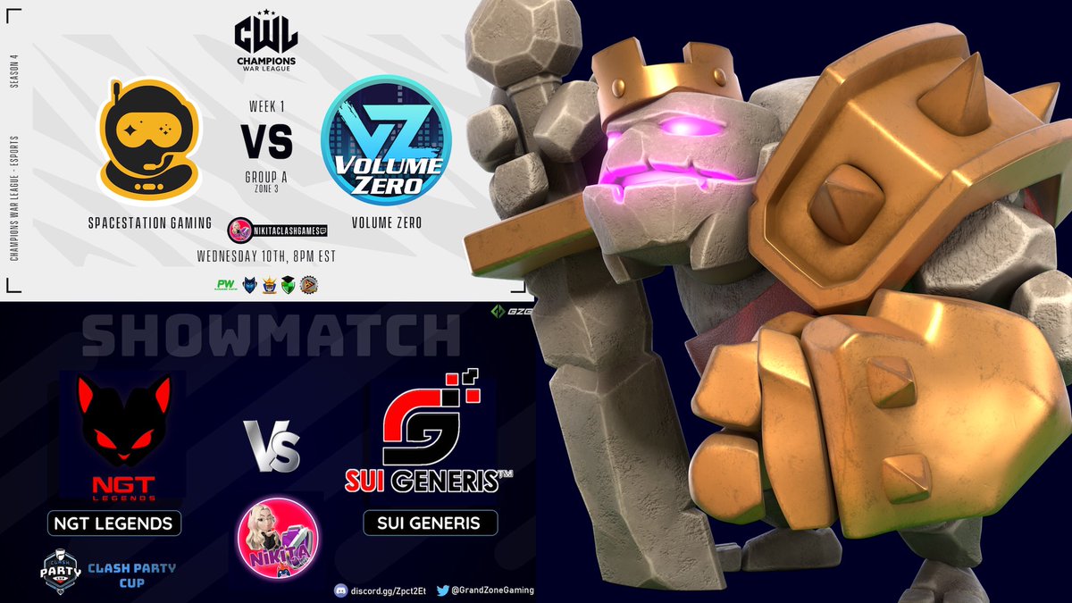 Duas guerras insanas agora no canal ... venhaaaa! 
🗓10/11
⏰ 22:00h🇧🇷
⚔️NGT Legends vs Sui Generis
⚔️ Spacestation vs Volume Zero
🎥 youtu.be/GuzpBtBKauI

<a href="/champwarleague/">Champions War League</a> <a href="/suigeneriscoc/">Sui Generis™</a> @SpaceStationCOC @xVolumeZero <a href="/ClashofClans/">Clash of Clans</a> <a href="/ClashofClansBRC/">Clash of Clans BR</a> <a href="/CoCEsports/">Clash of Clans Esports</a>