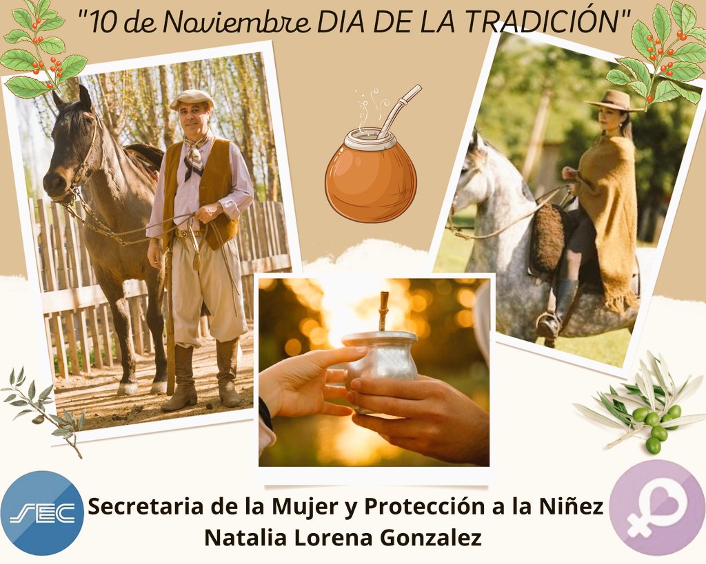 10 de Noviembre "DÍA DE LA TRADICIÓN"
🧉 El "Día de la Tradición" se celebra en Argentina  10 de noviembre, fecha que fue elegida en conmemoración del nacimiento del poeta argentino José Hernández (1834 - 1886), que escribió, entre otros, el poema narrativo Gaucho Martín Fierro.