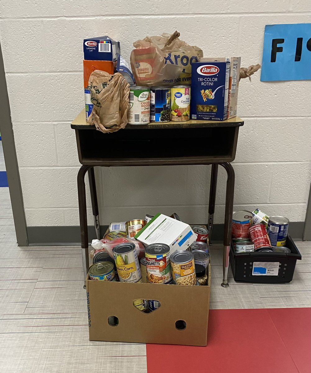fssdLES's tweet photo. Today’s #BeNiceWeek focus was on serving others. Our first grade students did an outstanding job demonstrating this by bringing in canned food for their community service project! #LittleLions #BigHearts #WeAreLiberty ❤️🦁💙 https://t.co/IPsCaZ1w8X