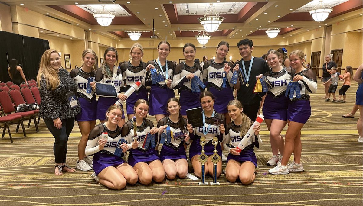gishdance's tweet image. We are back on twitter! Some updates on our year so far is we have gotten 2 invites to nationals, leadership awards, 3 all americas, and have been performing all around the community! We are so excited for basketball season and excited to compete at state!!