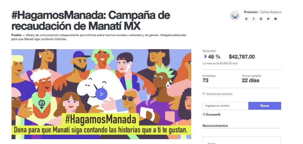 CarlosGaleanaB's tweet photo. AMIGUES, estamos a pocos días de que termine la campaña de recaudación de @Manatimx. Anímense a donar para que hoy lleguemos al 50% 🙂

*Quien nos haga llegar al 50% hoy se gana una cerveza de cortesía jiji. Salu2.

P.D. Muchas gracias a las 73 personas que han donado. Lxs TKM. https://t.co/psLctst9vi