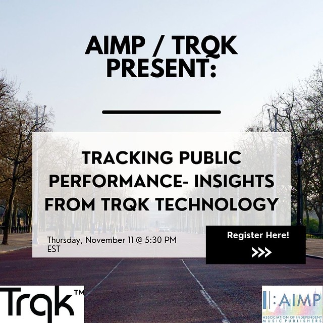 trqk_io's tweet photo. Reminder! Tomorrow at 5:30pm ET, we're having a webinar with the @AIMPorg titled: Tracking Public Performance- Insights from Trqk Technology. We'll walk you through our TrqkIQ Indie Edition and new TrqkIQ Publisher Edition! Register here: https://t.co/07MP7g3PpA https://t.co/FtuxtWEYbL
