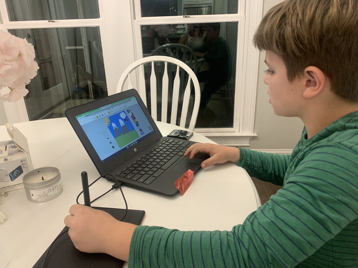 rhodes_jj's tweet photo. My 4th grader using @wacom tablet and @brushninja to make a gif of the water cycle for his project. If your school doesn’t have touchscreen chromebooks this perfect little one by Wacom tablet is amazing. I highly recommend! #edutwitter #creativeED #techcoach #brushninja https://t.co/OCRYf7xXZh