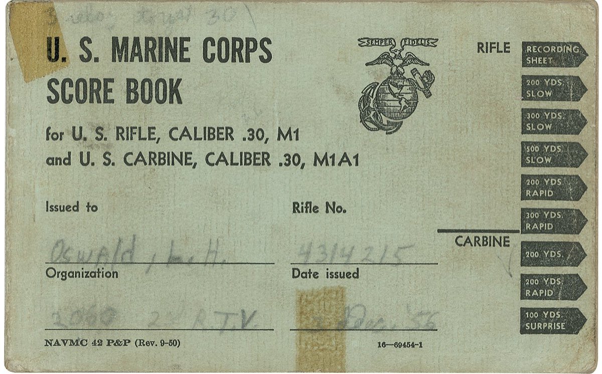 darrenrovell's tweet photo. Lee Harvey Oswald’s Marine Rifle Scorebook, from December 1956, sold tonight at @RRAuction for $75,000. https://t.co/5ufQ5y1S4A