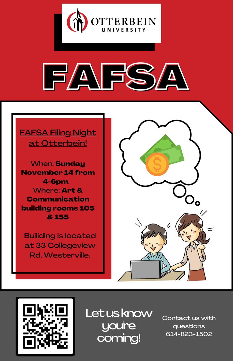 dsayre32's tweet photo. @WCSOH families if you need additional support in completing the @FAFSA @Otterbein is offering a help session on Sunday, November 14 from 4-6pm.  @msebeebe @WNHS_Counseling @Counselor_WNHS @HinzeAtSchool @WCWarhawks @MsKloepfer @WNHS_Warriors @SouthWildcats https://t.co/cTZCCpK11S